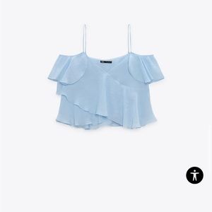 Zara blue ruffled off shoulder top XS tags on never worn